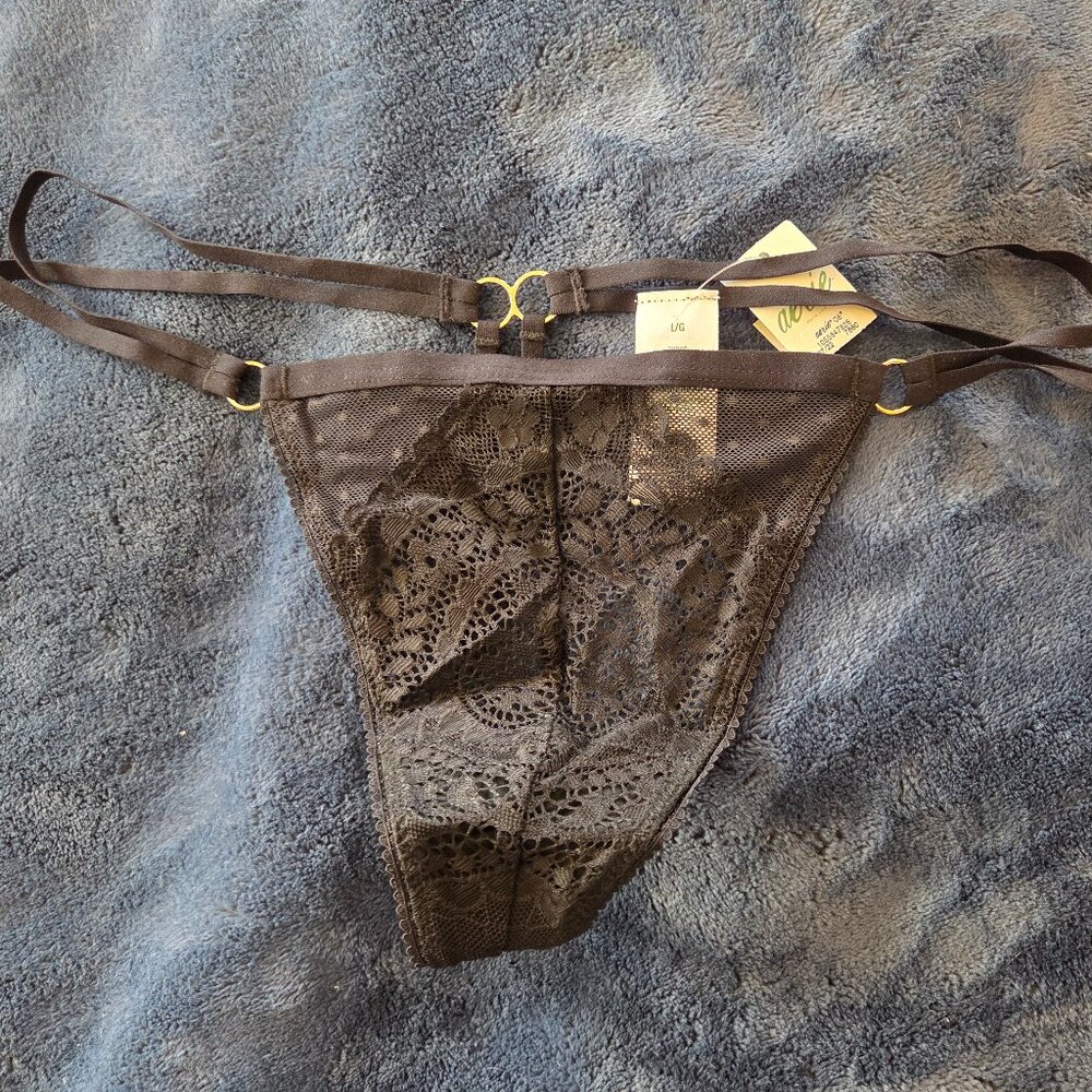 Aerie double strap black lace g-string panties size L